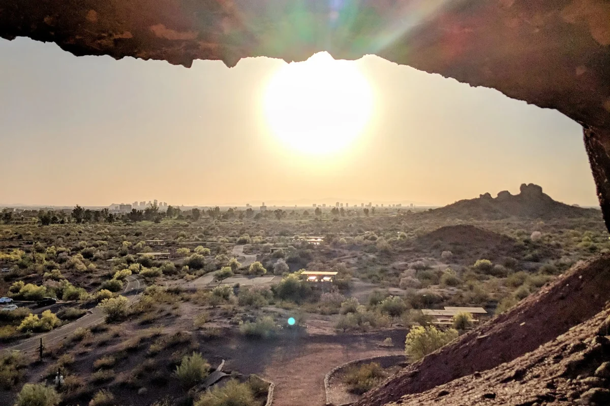 Sunset seen through Hole in the Rock at Papago Park.