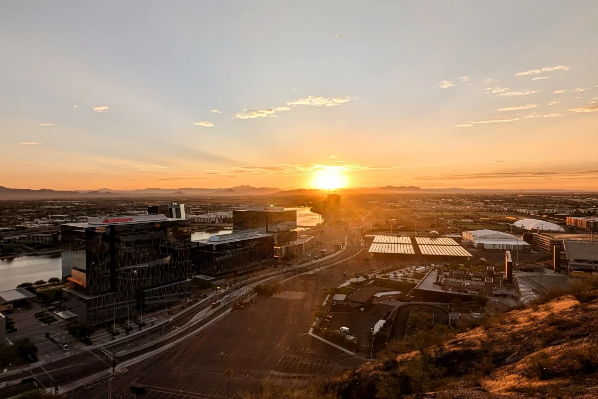 Desert sunrise from Hayden Butte overlooking Tempe.