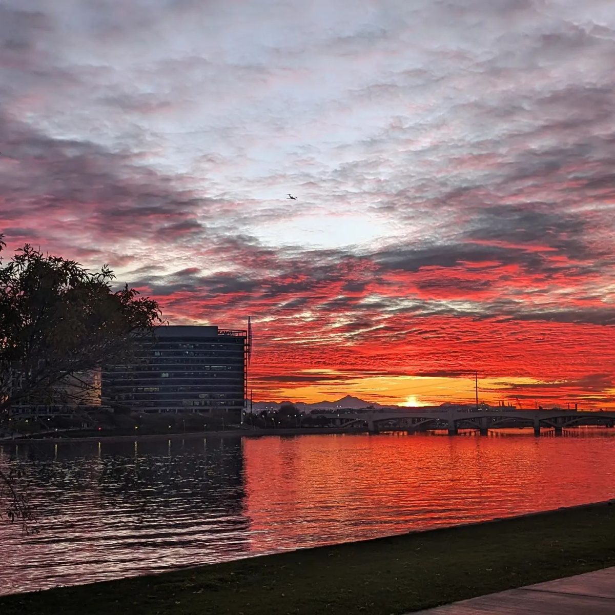 Sunset reflected across Tempe Town Lake.